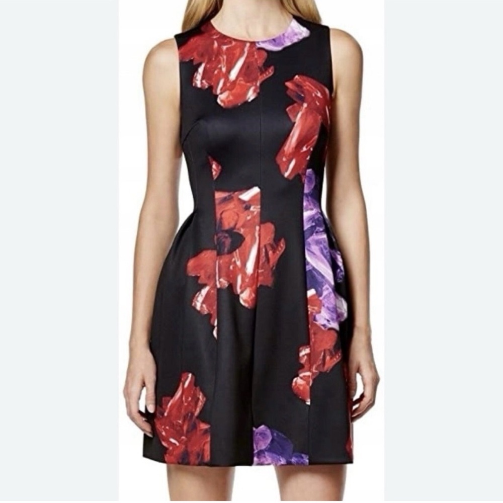Calvin Klein Black Dress with Red and Purple Floral Design